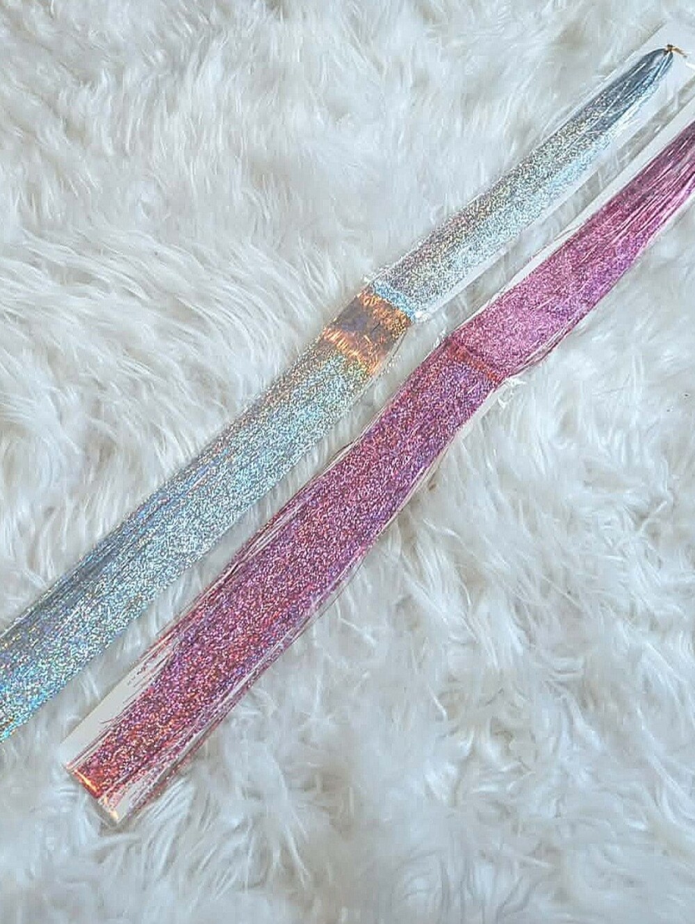 ✨️Nwt 2pc Holographic Pink & Silver Glitter Hair Tinsle Y2k